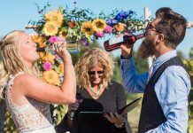At their winery wedding ceremony, Britta Dennis and Matt Killman each drank a wine the other had made to symbolize their union.
